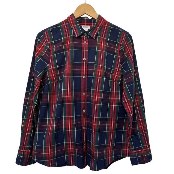 J Crew Women's Cotton Plaid Tartan Button Shirt Size L Red Christmas Holiday - Picture 1 of 6